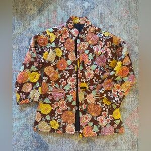 Vintage Lord & Taylor Floral Quilted House Jacket with Brown and Yellow Accents